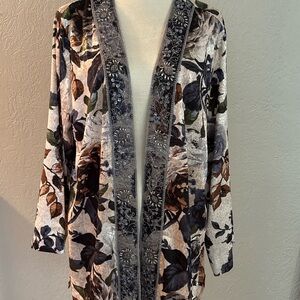 Susan Graver Floral Embellished Blouse - Brown and Gray